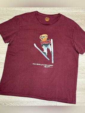 Ralph Lauren Burgundy Ski Bear Graphic Tee